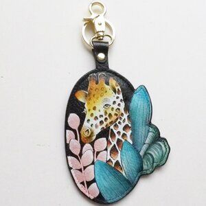 Anuschka Hand Painted Leather Bag Charm Jungle Safari Giraffe